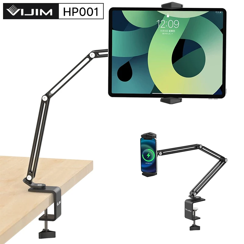 VIJIM HP001 Desk Stand For iPad and Phone Desktop Mount Support Live Bracket  C-clamp Flexible Long Arm 360° Rotatable