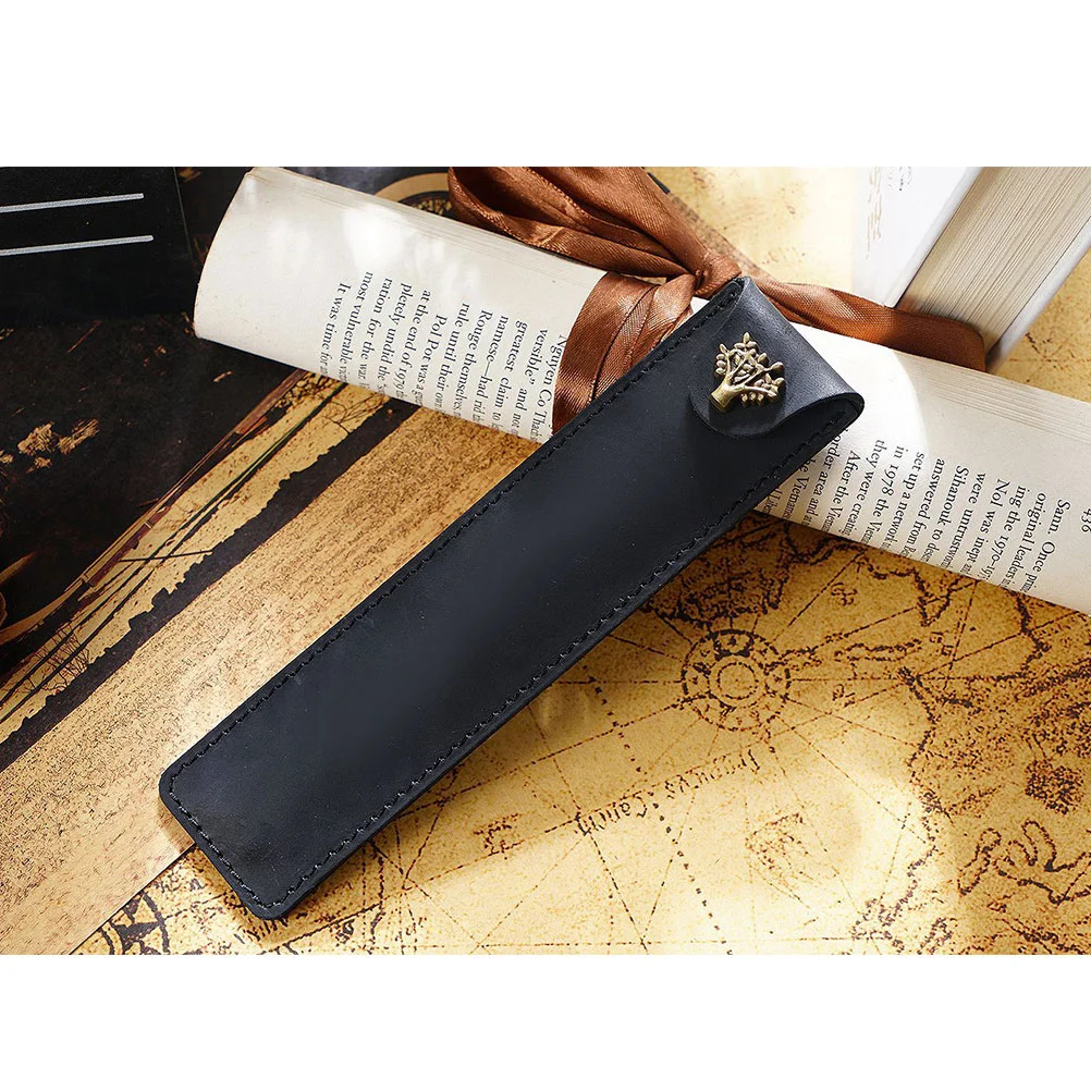 

Luxury Genuine Leather Pen Pouch Holder Single Pencil Bag Pen Case with Snap Button for Rollerball Fountain Ballpoint Pen