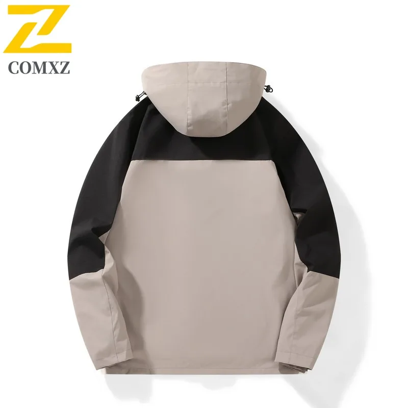 COMXZ Men's Trench Coat 3-In-1 Multi Pocket Hooded Hiking Travel Rainproof Coat Climbing Breathable Wear Resistant Outerwear