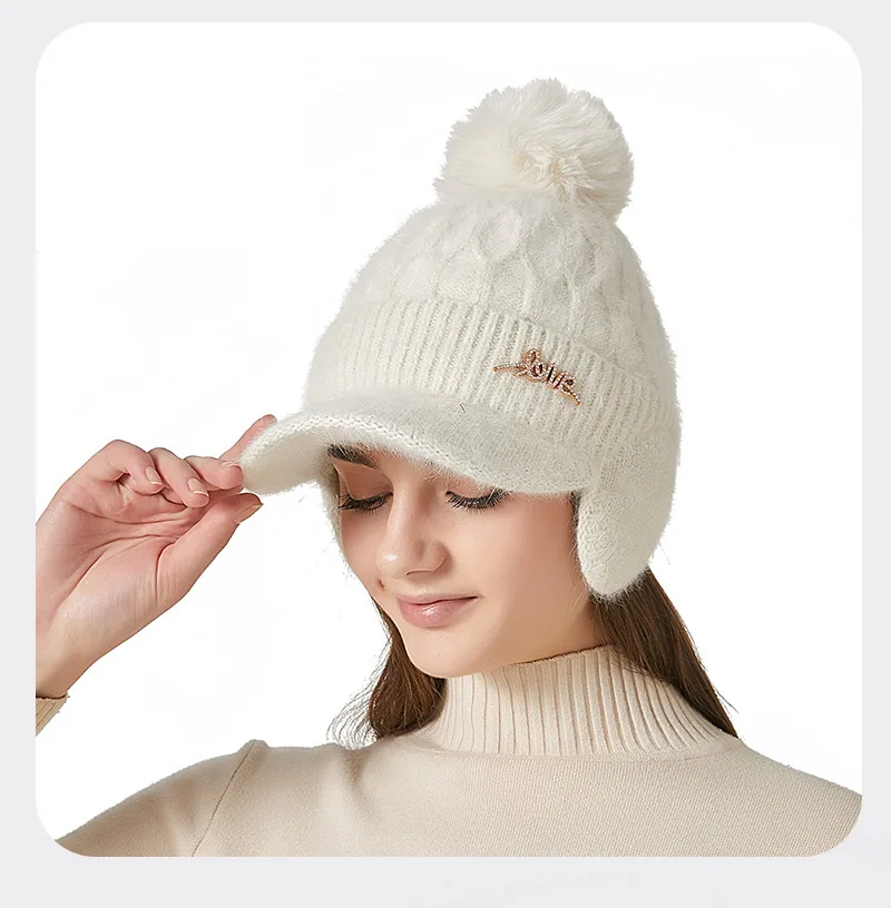 Tykke kanin høreværn Baseball kvinders vinter udendørs kuldesikret varmt hår Bolde strikket kasket Skullies Beanies_voghion.com