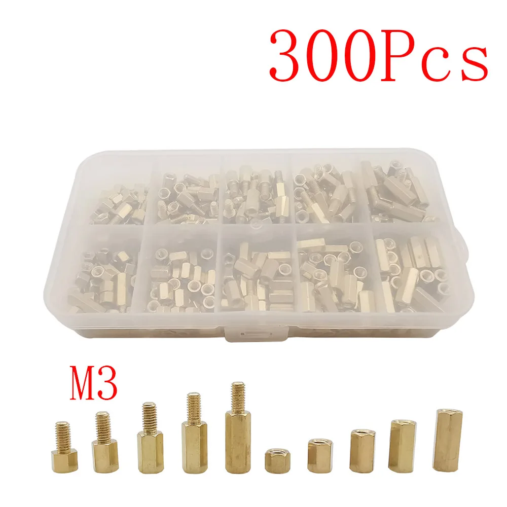 

300Pcs M3 Hex Head Copper Pillar Brass Standoff Spacer Screws Threaded Pillar Male/Female PCB Circuit Board Stand Off Kit