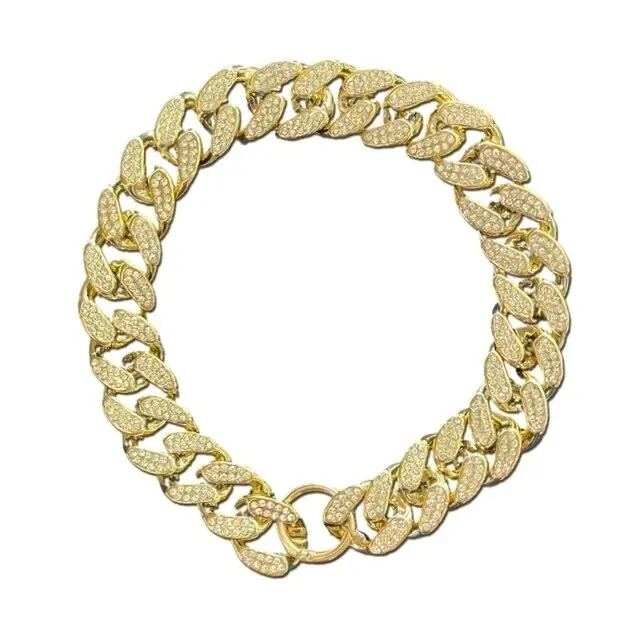 Luxury Gold Diamond-Studded Dog Chain Collar - Premium Pet Jewelry Necklace Accessory