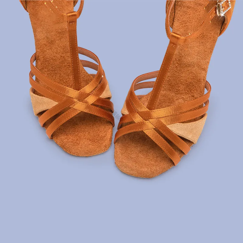 Women Dance Shoes Customized Heel Suede Satin Latin Ballroom Salsa Tango