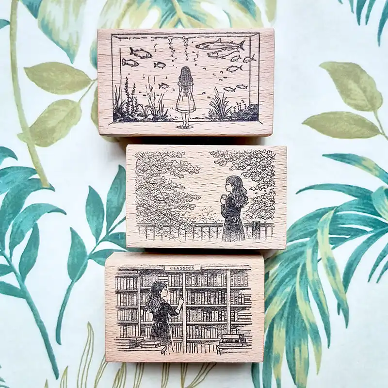소녀 스탬프 스크랩북 용품 작업 책 저널링 스크랩북 나무 스탬프