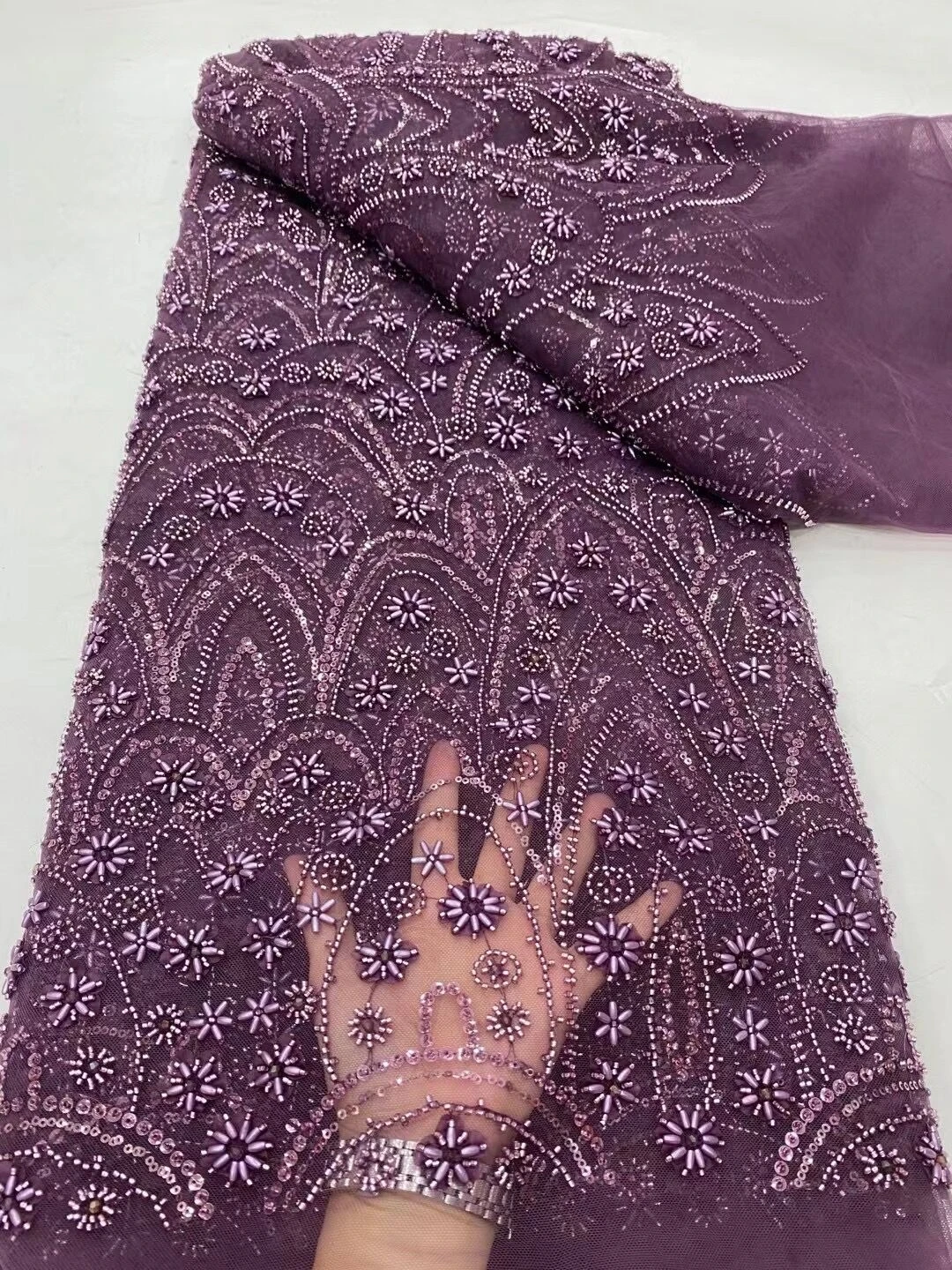 

African Nigerian, Sequins, 2024, Beads, Stone Prom Dresses,Tulle Lace Fabric, High Quality, Embroidery, Sewing, 5Yard,DP0123
