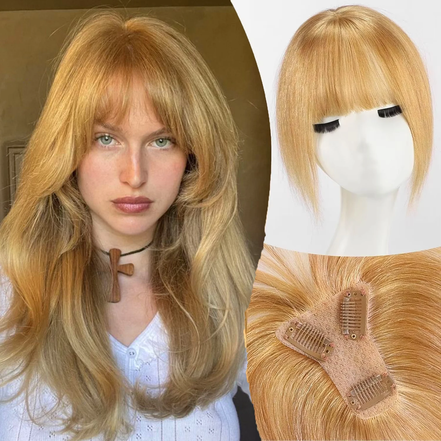 10 Inch Clip in Blonde Bangs 100% Human Hair Bangs with 3 