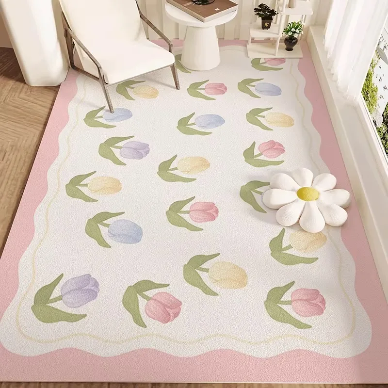 PVC Kitchen Floor Mat Modern Checker Floral Waterproof Oil-proof  Bathrooms Carpet  Wipeable No-clean Free Cut Balcony Rug Tapis