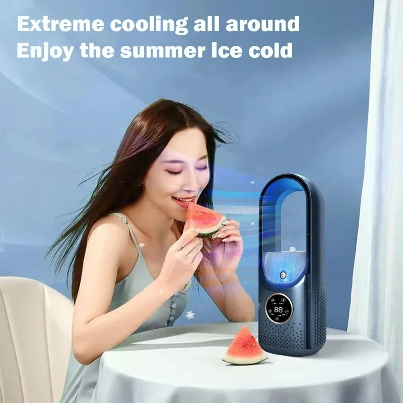 Portable Mini Air Conditioner USB Air Cooler Bladeless Electric Fan 6-speed Silent Timed Air Conditioner Cooling Fan