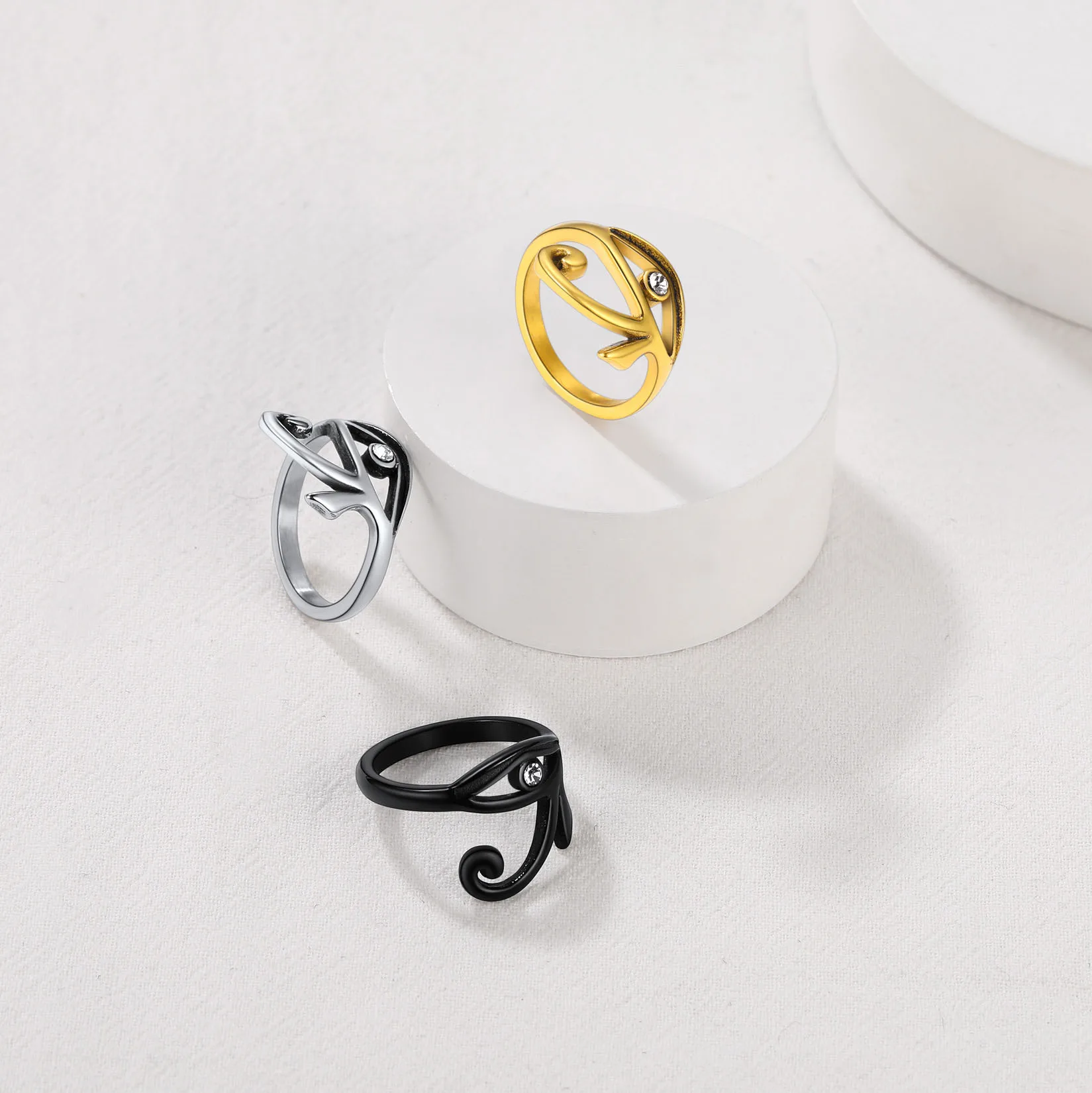 U7 CZ Stainless Steel Eye of Horus Ring Black Gold Color Ancient Egyptian Protection Amulet Jewelry Mens Signet Size 7 To 14 - Image 4