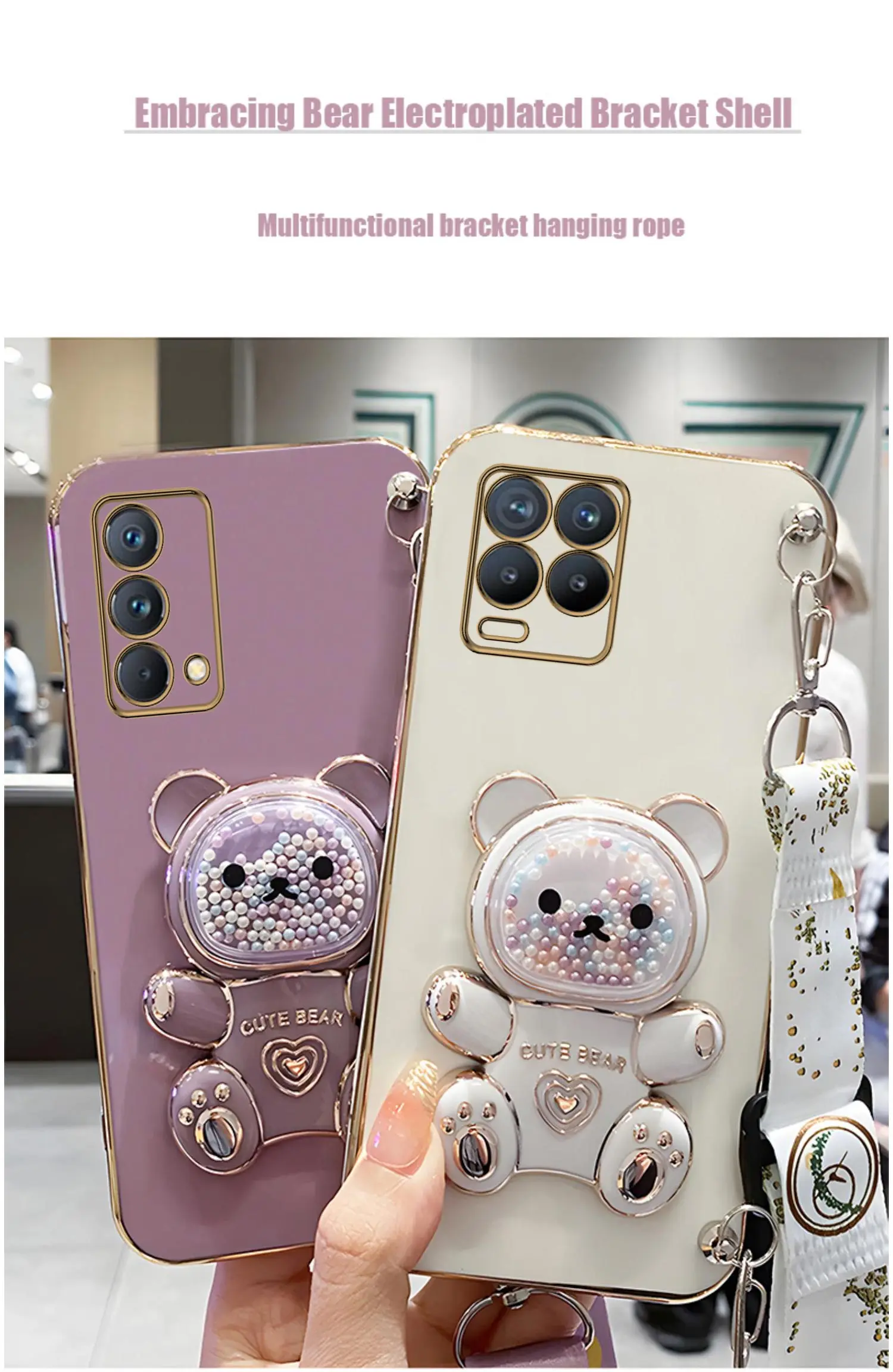 Quicksand – coque de téléphone avec support d'ours, étui avec lanière pour Oppo Realme 8 Pro 5i 6i 8i 9 10, housse de support C20 C11 C21Y C25Y C30 C33_voghion.com