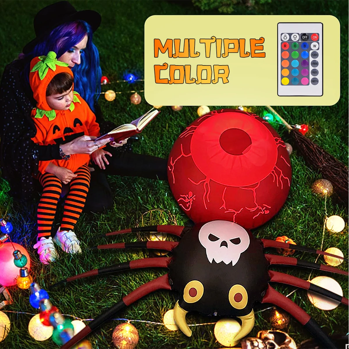 Halloween Decorations LED Rotating Light Inflatable Spider Blow Up Animated Giant Creepy Spider for Lawn Patio Yard Party Garden 6
