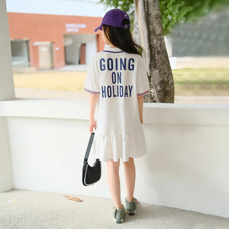 

8 10 years Girls Summer Dress Students White Collar Dresses Loose Casual Cotton Big Girl Teenage Girls Outfits