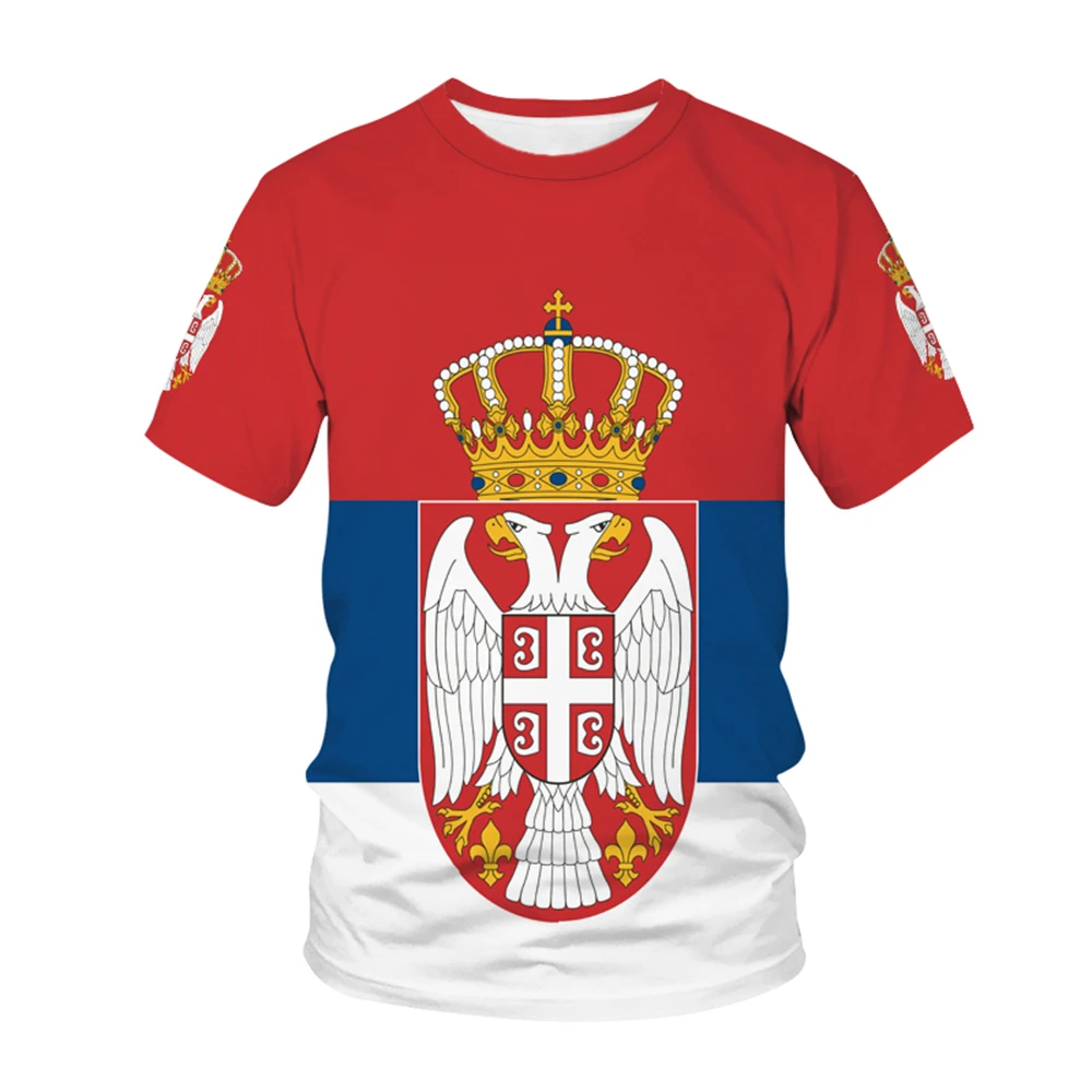 

Serbia National Flag Pattern T-shirt Men's Hot-selling New Summer Women's Short-sleeved T-shirt Top Shirt Children's 3D
