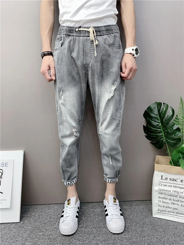 Hot 2022 Denim Jeans Men's Casual Harem Pants Spring Trendy Brand Loose Workwear Pants Korean Elastic Waist Trend Harlan Pants