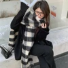 Luxury Mohair Scarf Winter Plaid Imitation Cashmere Scarves Shawl Women's Thicken Geometry Neckerchief Designer Bufanda Invierno 5