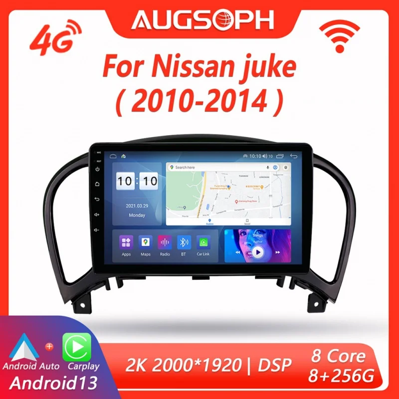 

Автомобильный радиоприемник Android 13 для Nissan Juke, 2010-2014 9 дюймов 2K мультимедийный плеер с 4G Carplay и 2Din GPS-навигацией.
