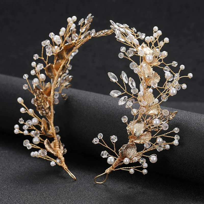 Floralbride Handmade Rhinestones Crystal Pearls Flower Bridal Tiara Headband Bridal Hair Vine Women Jewelry Hair Accessories