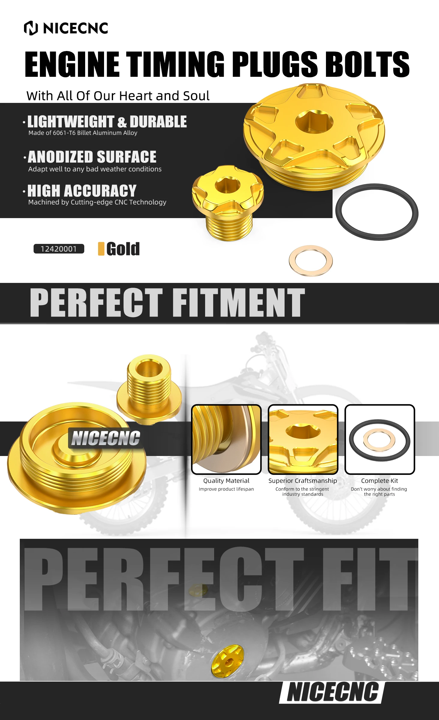 NICECNC Für 2024 Suzuki DRZ400 DRZ400E DRZ400S DRZ400SM DR-Z400 E S SM 2000-2024 Motorrad Kurbelgehäuse Motor Timing Stecker Schrauben – Detail 1