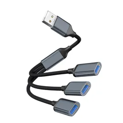 Triple - Port USB 2.0 Extension Hub with Power Splitter - 28cm Length (Grey)
