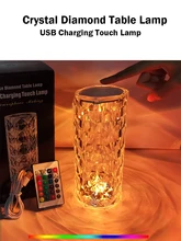  Diamond Table Lamp 3/16 Color Touch Remote Control Crystal Table Lamp USB Rechargeable Acrylic Desk Lamp LED Atmosphere Light 