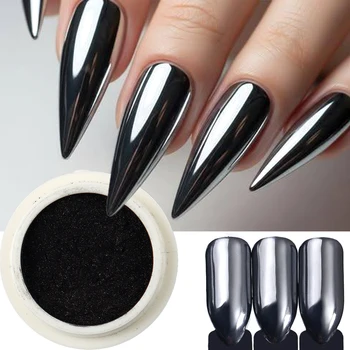 1 Box Chrome Black Nail Powder Metallic Rubbing Powder Pigment Magic Mirror Nail Glitter Charms Y2K Nail Art Decoration Manicure 1