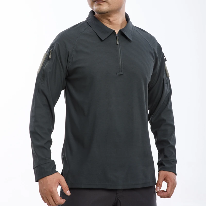 Men's Lapel Tactical Long Sleeve T-shirt Jersey Outdoor Hiking Climbing Quick Dry Breathable Casual Sports T Shirt Workwear Tops