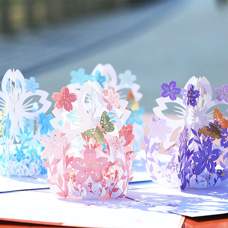 3D Cherry Blossoms Pop Up Greeting Card, Valentine's Day, Wedding Invitation, Girlfriend, Anniversary, Peace Card, Birthday Gift