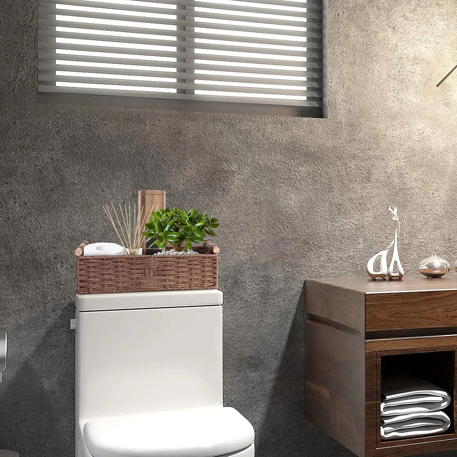 Imitation Rattan Desktop Storage Frame Woven Basket Key Cosmetics Bar Bathroom Bedroom Coffee Table Miscellaneous Storage Box