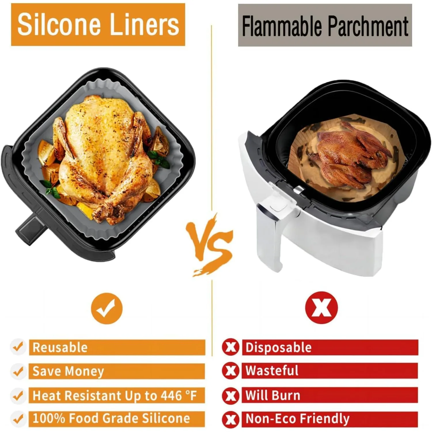 Silicone Air Fryer Liners, Reusable and Heat-Resistant, Set of 2
