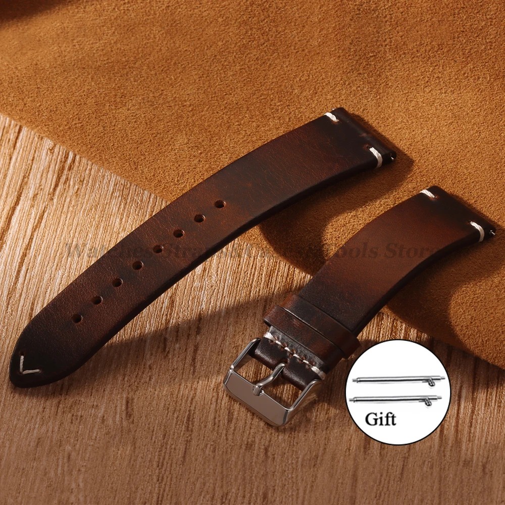Vintage-Style Genuine Leather Quick Release Watch Strap
