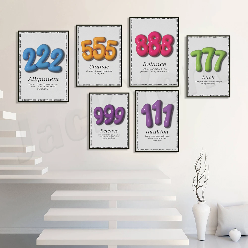 

Angel Numbers 111.222.333.444.555.666.777.888.999 Abstract Wall Art Canvas Painting Nordic Poster Print Mural Living Room Decor
