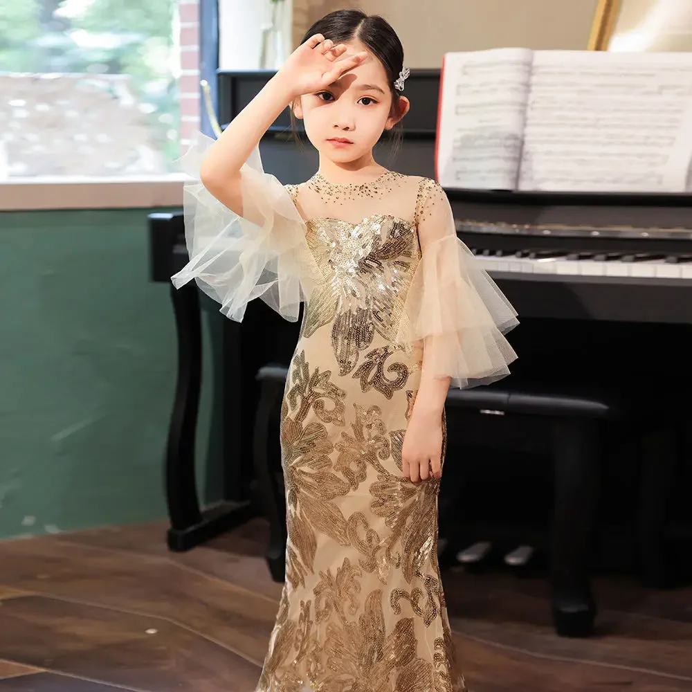 Girls Kids Beaded Chiffon Bridesmaid Dress Party Ball Prom Long Evening  Gowns | eBay