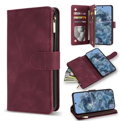 Luxury Multi - Card Zipper Kickstand Leather Wallet Case with Photo Frame and Magnetic Closure for GooglePixel9ProXL (Wine red)