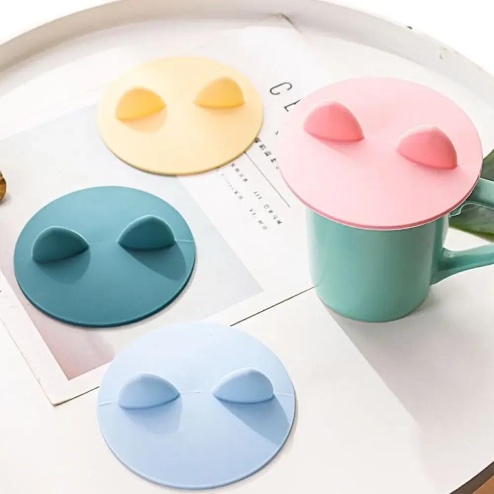 

10.5*3cm Universal Silicone Cup Lid Cat Ear Style Leakproof Coffee Mug Airtight Sealed Cup Cover Dustproof Water Cup Accessories
