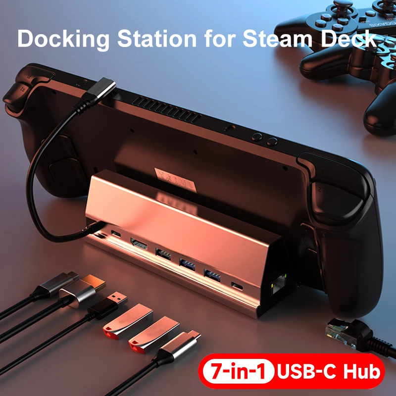 

7 in 1 Docking Station for Steam Deck TV Base Stand Hub Holder Dock USB C to RJ45 Ethernet 4K 60Hz HDMI-compatible Dock Console