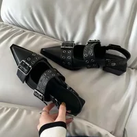 Strap shoes, Gothic thick heels, women's high heels, rivets, street style, medium heels, punk retro casual sandals 1