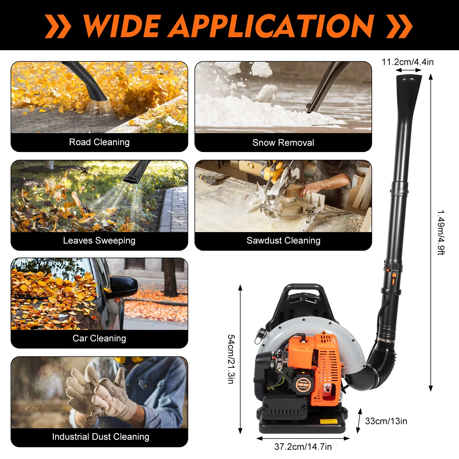 63CC 2-stroke Gasoline Leaf Blower Backpack Snow Removal Grass Lawn Leaves Blower Garden Yard Sweeping Tool Air-cooled 4