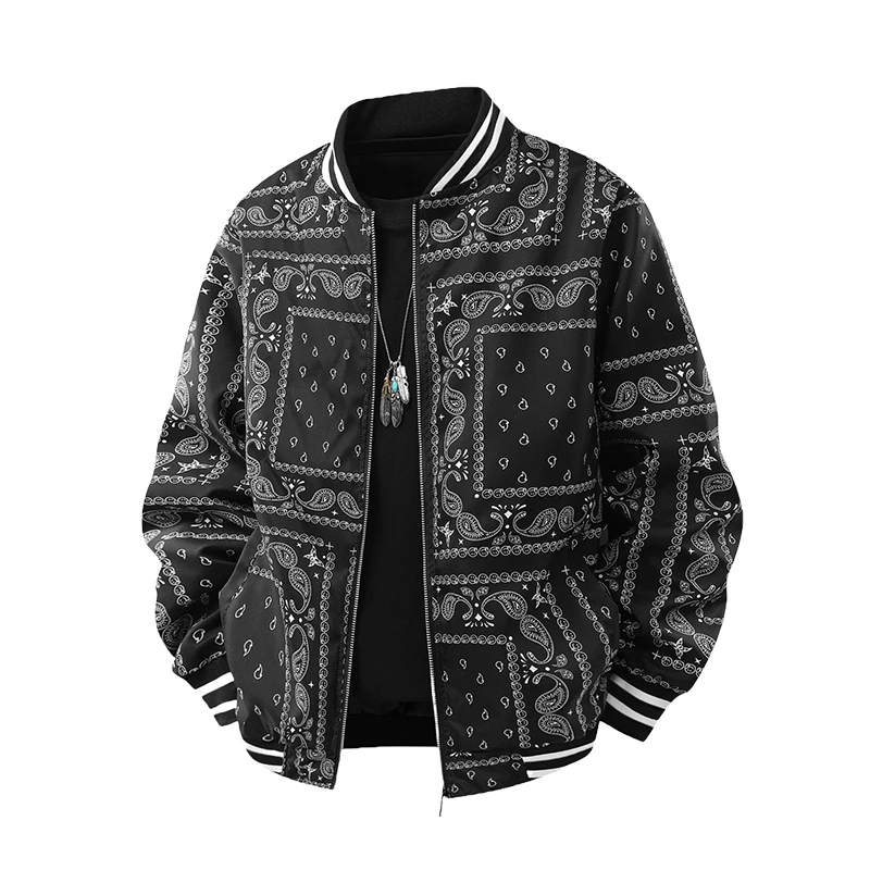 Kurtka Varsity Męska z Blokami Kolorów, Grafika z Literami, Długi Rękaw, Kurtka Baseballowa, Bomberka, Modna Hip Hopowa, Zielony Nadruk Bandana