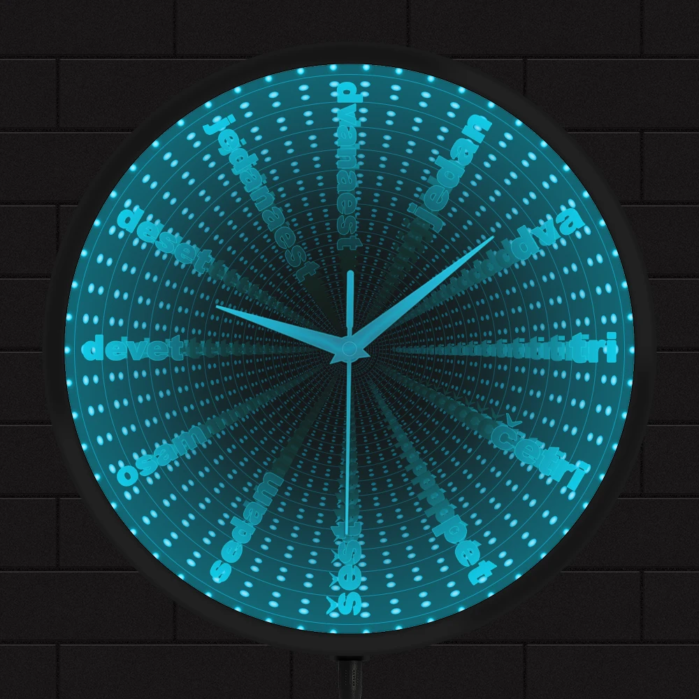 

Serbian Number Stunning Optical Illusion Wall Clock Serbian Language Serbia Style Decor Mirror Effect LED Night Lighted Watch