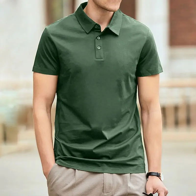 thumbnail image 1 of Camisetas polo lisas de primera calidad sin logotipo para hombre, camiseta con cuello, camiseta verde para hombre, ropa de manga corta para hombre 2024, elegante y informal, 1 of 4