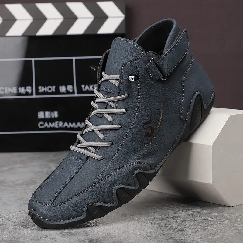Ankle Leather Boots Men Fashion High Top Casual Shoes Handmade Botines Hombre Botte Homme Plus Big Size 48 49 50