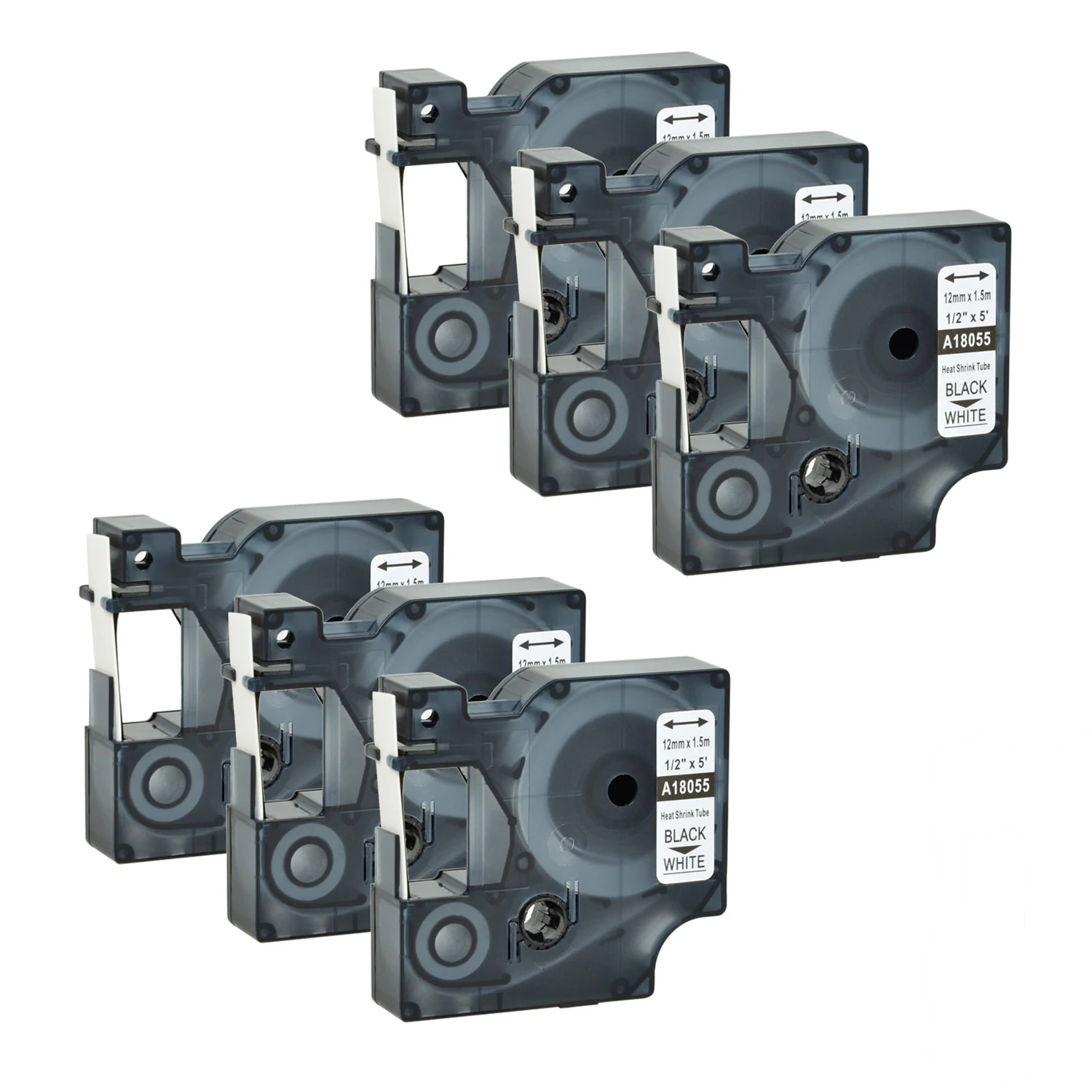 6 Pz 18055 18056 Nero Su Bianco Nastri Termoretraibili Per Tubi Compatibili Per Dymo Rhino Label Maker 6Mm 9Mm 12Mm 19Mm 24Mm Nastri Per Etichette