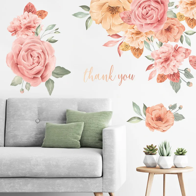 

2pcs/set PVC Wall Decal Flower & Slogan Graphic Wall Sticker For Home Background Wall Decoration And Beautification