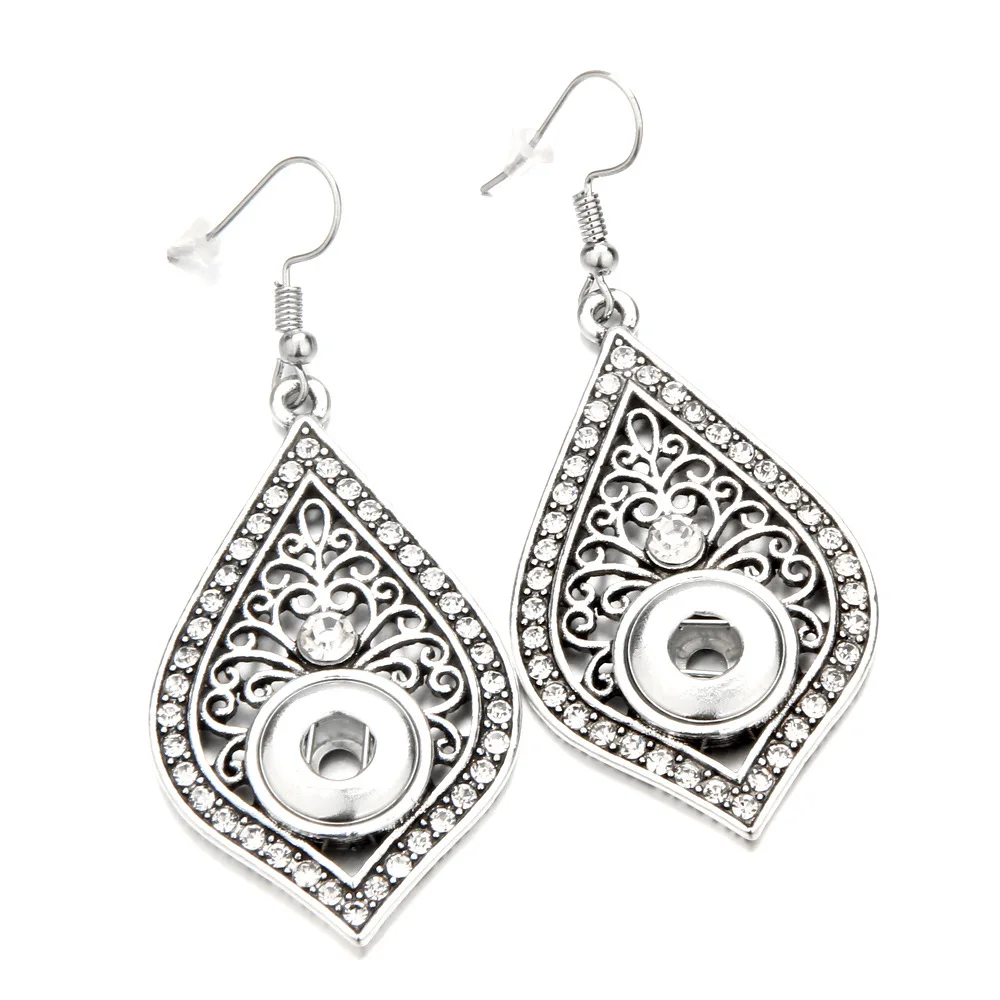 10PCS Vintage Metal Crystal 12mm Snap Button Dangle Earrings for Women Snaps Jewelry