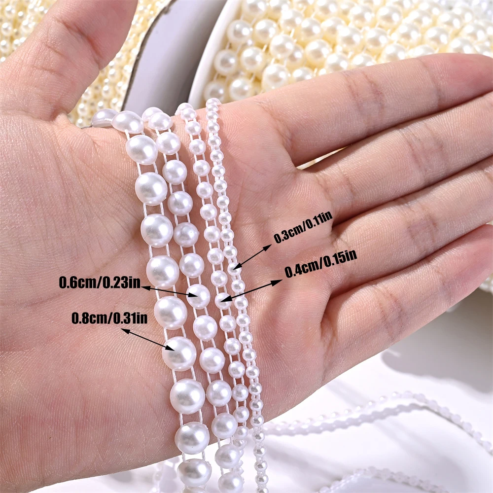 Acrylic Beads Chain 3/4/6/8mm Half Round Cabochon Pearl Beads Garland String White Ivory Color Acylic Beads Chain For Wedding Decoration DIY Jewelry