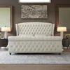 King Size Platform Bed Frame, Chenille Upholstered Sleigh Bed with Scroll Wingback Headboard & Footboard, Bed Frames 6