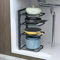 Organisateur de support de casseroles réglable, support de rangement de casseroles en acier inoxydable de cuisine, organisateur de casseroles et de poêles ménagers multicouches pour la cuisine 3