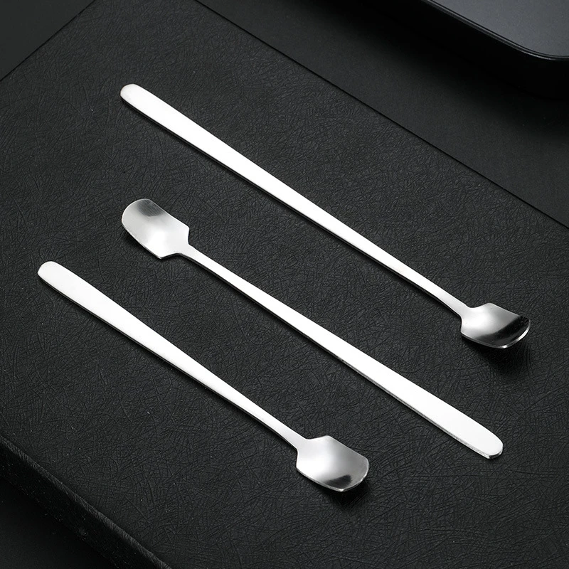 Stainless Steel Square Mini Teaspoon Long Handle Small Spoon Coffee Ice Cream Honey Mixing Spoons Tableware