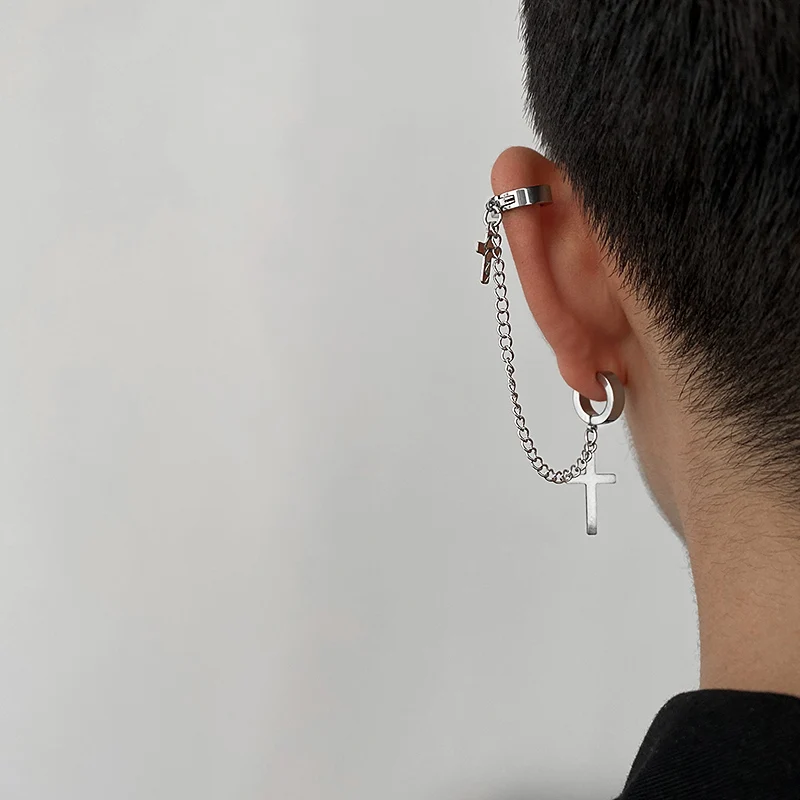 1Pcs Fashion Punk Cross Clip Earring For Teens Women Men Ear Cuffs Zinc Alloy Cool Jewelry Vintage Retro Chain Metal ear clip earrings,clip earrings,ear clip,ear accessories
