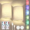 Lightess Battery Operated Wall Sconces with Remote Set of 2, RGB Rechargeable Wall Light Fixtures with Fabric Shade 1